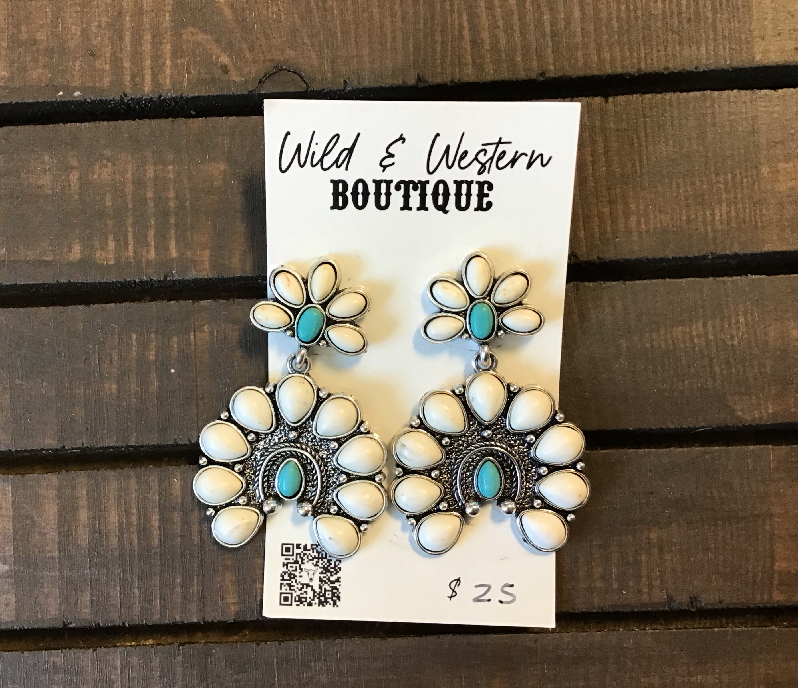Horseshoe White and Turquoise Dangle