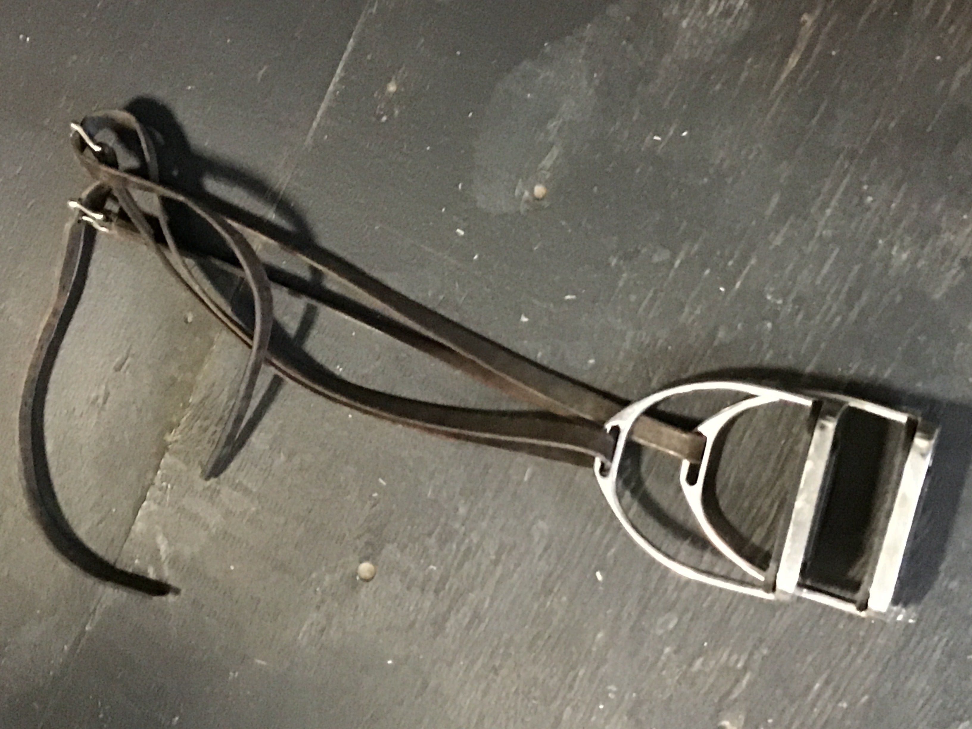 Stirrups with leather stirrup leathers