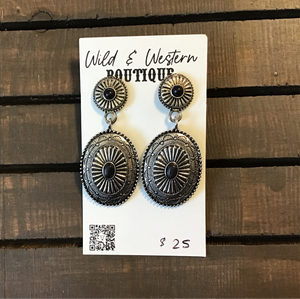 Silver and Black Oval Dangle