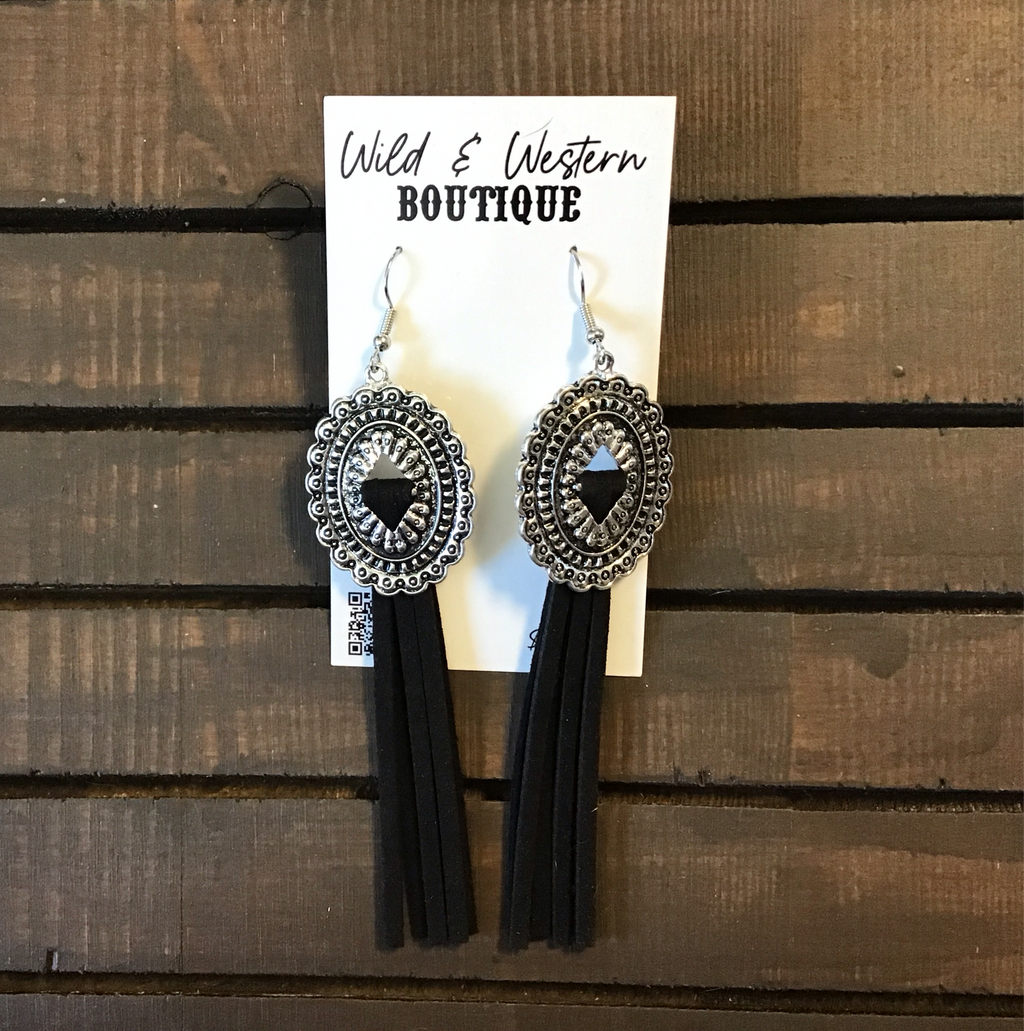 Silver Concho with Black Fringe