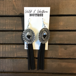 Silver Concho with Black Fringe