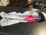 pink and grey patterned socks