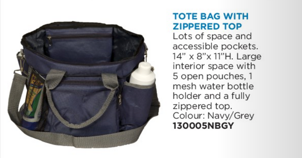 Tote Bag w Zippered Top Navy/Grey